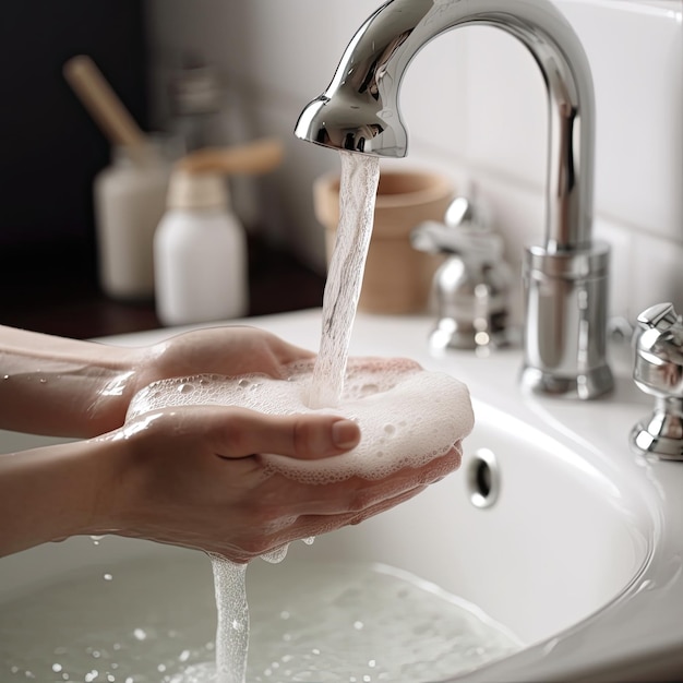Manos limpias para una vida sana Mujer lavándose las manos con jabón en barra