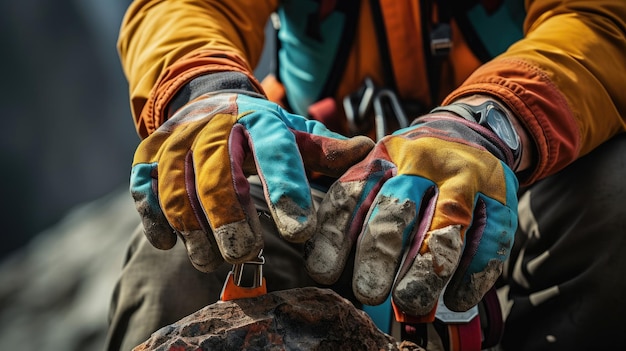 Las manos del montañero agarrando el borde rocoso