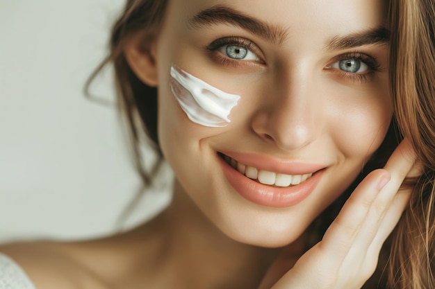 manos de una mujer joven aplicando crema a la piel de cerca