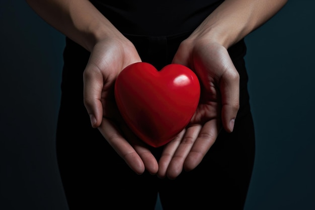 Las manos de las mujeres sostienen un corazón rojo vibrante que simboliza la esperanza y la solidaridad.