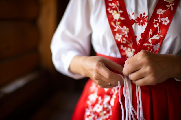 Las manos de las mujeres sostienen una martenitsa