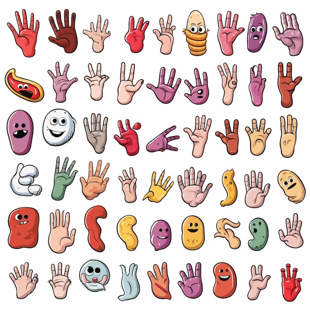Manos y otras partes del cuerpo Emojis 2d ilustración vectorial de dibujos animados