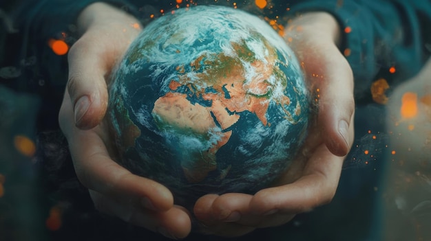 Manos que sostienen el globo terrestre