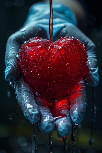 manos con un seguro médico de corazón rojo para la donación de órganos Día Mundial del Donante de Sangre