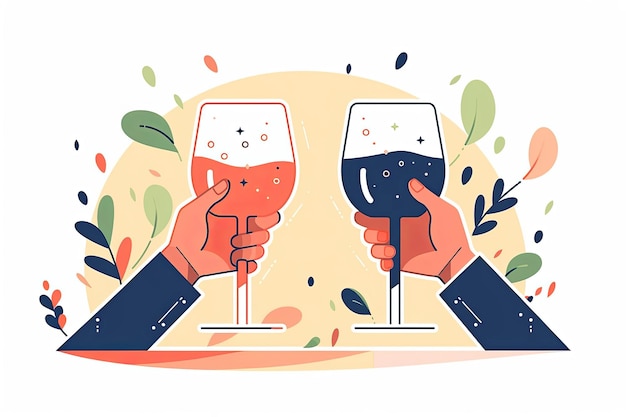 Las manos sonando copas de vino celebración brindis generativo ai