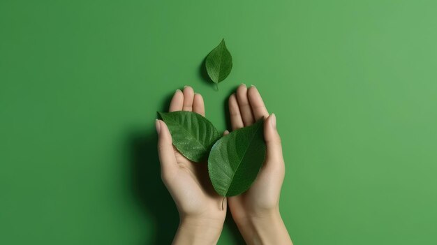 Manos sosteniendo hojas verdes