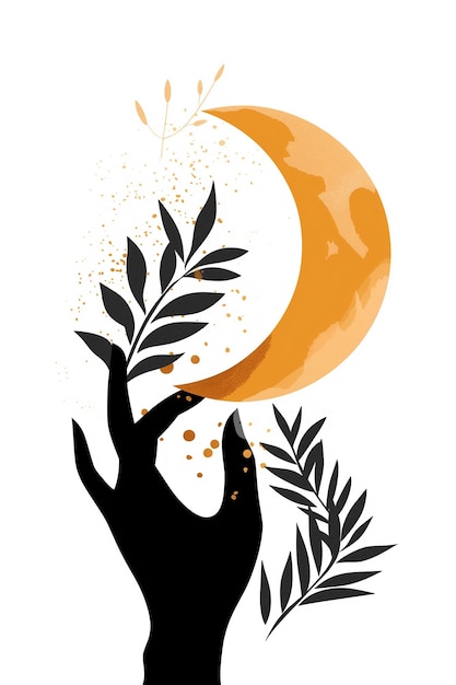 Manos sosteniendo la luna creciente Ilustración vectorial en estilo boho