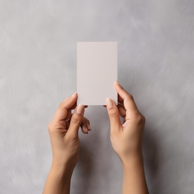 Foto manos sosteniendo una maqueta de tarjeta blanca