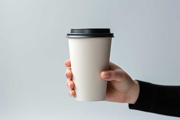 Manos sosteniendo un modelo de taza de café