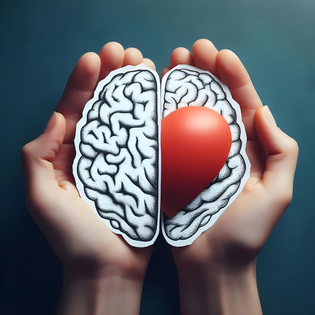 Foto manos sosteniendo papel cerebro y corazón concepto mundial del día del corazón