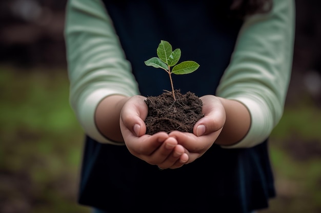 Manos sosteniendo planta joven que simboliza el concepto de ecología IA generativa