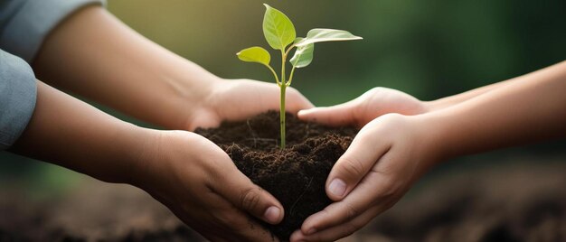 Foto manos sosteniendo una planta con las palabras planta en la parte superior