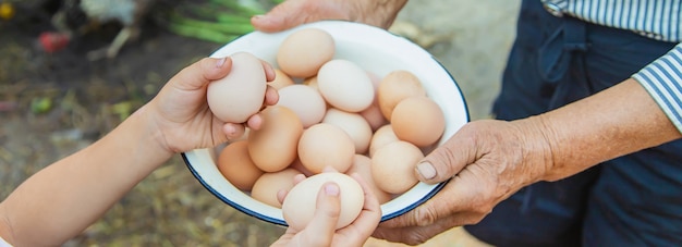 Manos sosteniendo un tazón con huevos frescos