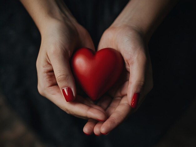 manos sostiene corazón rojo