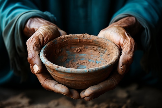 Las manos sostienen un recipiente vacío que retrata la dureza del hambre y las dificultades económicas