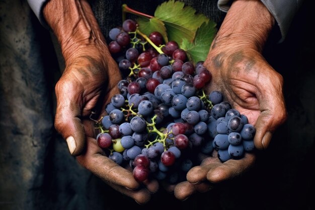 Manos uvas durante la temporada de cosecha creadas con ai generativo