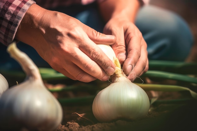 Manos, verduras e frutas