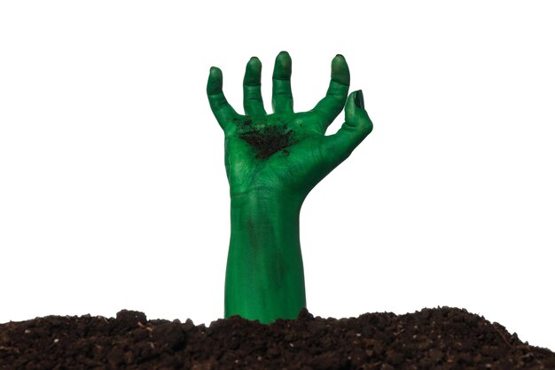 Manos de zombie PNG sobresaliendo del suelo aisladas sobre fondo blanco