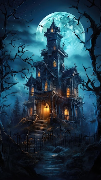mansión embrujada abandonada en lo alto de una colina que conmemora Halloween