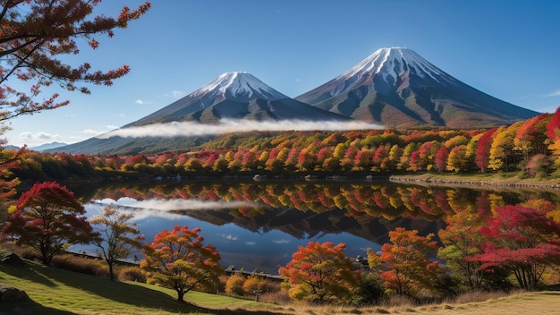 Foto manso de queda tendencioso e lote com clique computável, intimidação e despedida de flores no lago gerado por ia