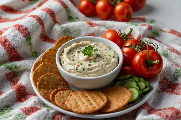 Foto manta de picnic con salsa de verduras