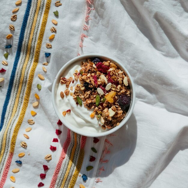 manta de picnic con yogur y granola