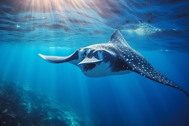 Foto manta ray desliza no oceano