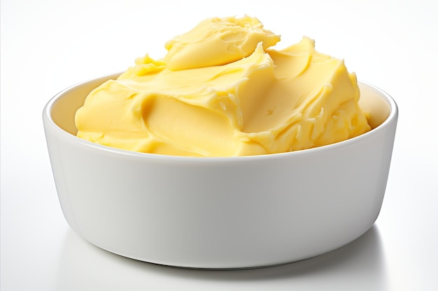 Foto manteiga fresca isolada sobre um fundo branco limpo para conceitos culinários e de cozinha