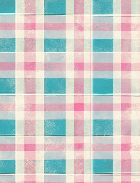 un mantel a cuadros rosa y azul con un patrón a cuadros rosado y azul