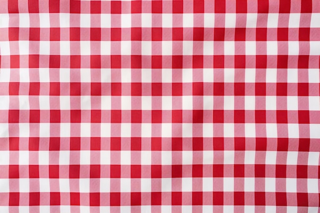 Mantel de mesa a cuadros rojo y blanco Vista superior de la textura del mantel de mesa Fondo patrón de gingham rojo