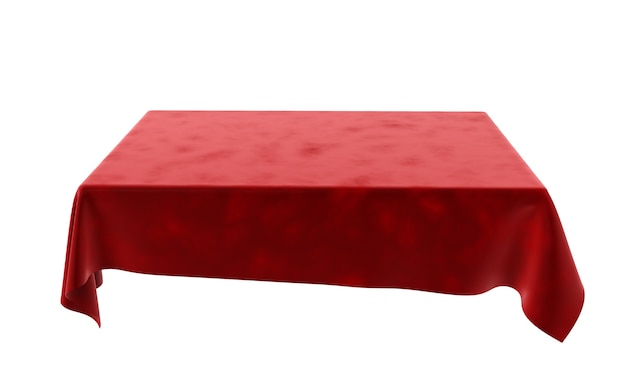 Mantel rectangular de terciopelo rojo para la mesa aislado en blanco