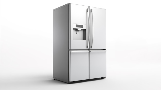 Foto mantenha sua comida fresca eficiente e elegante refrigerador moderno em fundo branco ia geradora