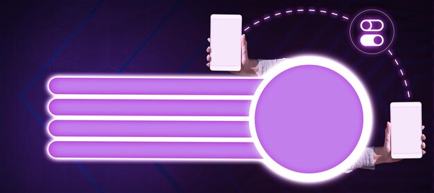 Manteniendo el teléfono móvil en la mano presentando nuevas tecnologías futuristas Palma Cargando el teléfono móvil Mostrando Resolviendo ideas virtuales innovadoras tardías Brillo de pantalla
