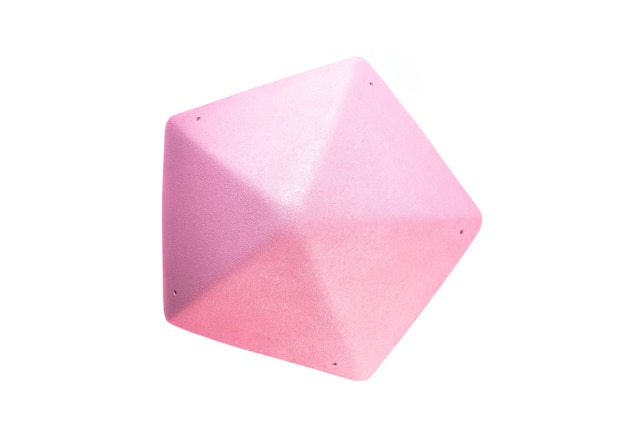 Mantenimiento de escalada en forma de pentágono rosa con textura áspera aislada sobre fondo blanco Utilizado como agarre de mano o pie para paredes de escalada Perfecto para catálogo o tienda