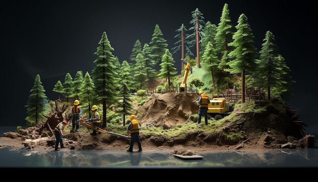mantenimiento forestal diorama portada de revista plastilina fondo oscuro