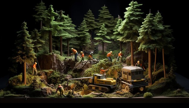 mantenimiento forestal diorama portada de revista plastilina fondo oscuro