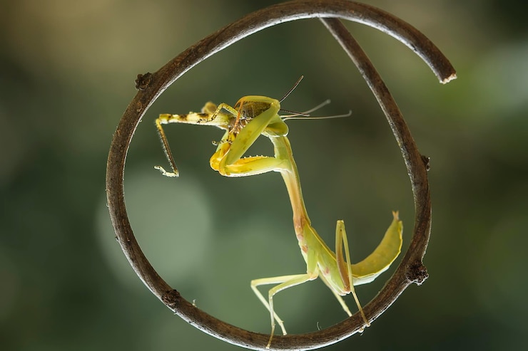 Foto mantis orando comendo no ramo