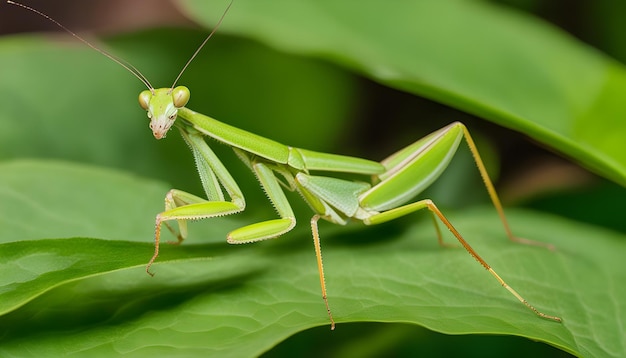 Foto una mantis orante está de pie en una hoja