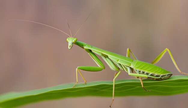 Foto una mantis orante está sentada en una hoja