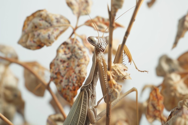 Foto mantis orantes camufladas se misturam com folhas de plantas