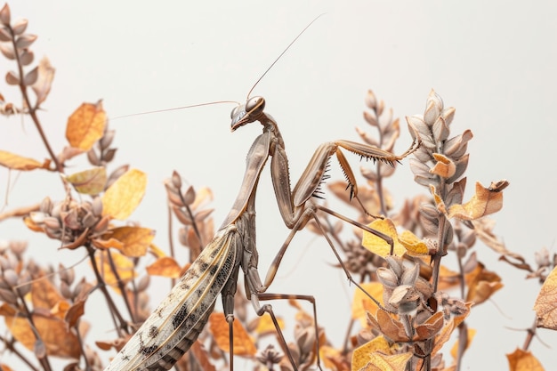 Foto mantis orantes camufladas se misturam com folhas de plantas