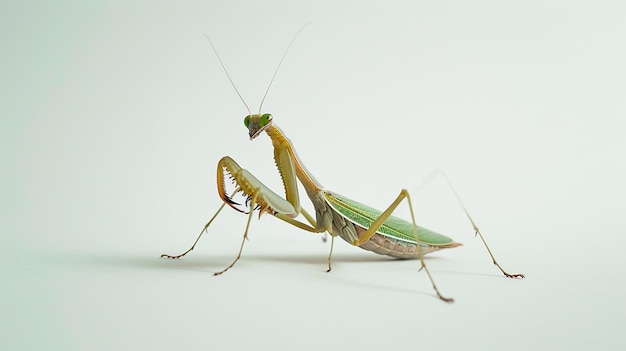 Foto de mantis religiosa en fondo blanco