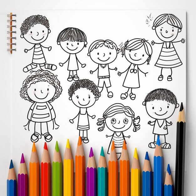 Foto manual desenhado mistura kawaii contorno ilustração página de livro de colorir para crianças