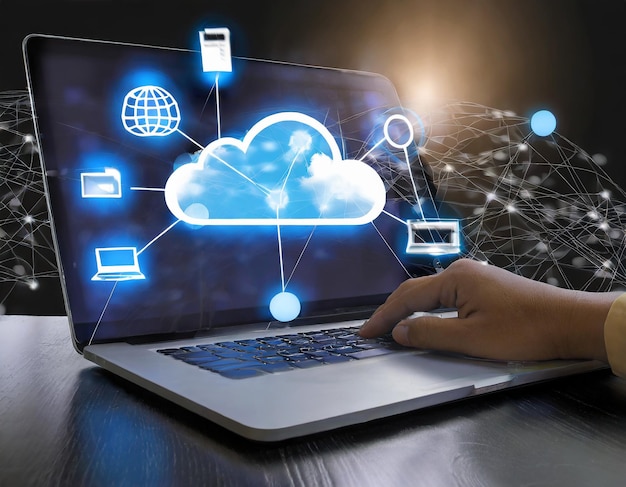 manuelle Nutzung von Computern mit Cloud-Icons bei der Netzwerkverbindung