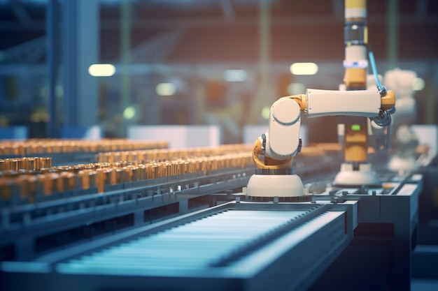 Manufatura automatizada com robôs alimentados por IA em uma fábrica