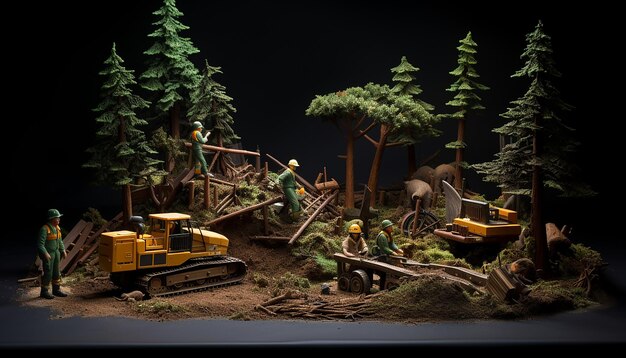 manutenção florestal diorama capa de revista plasticina fundo escuro