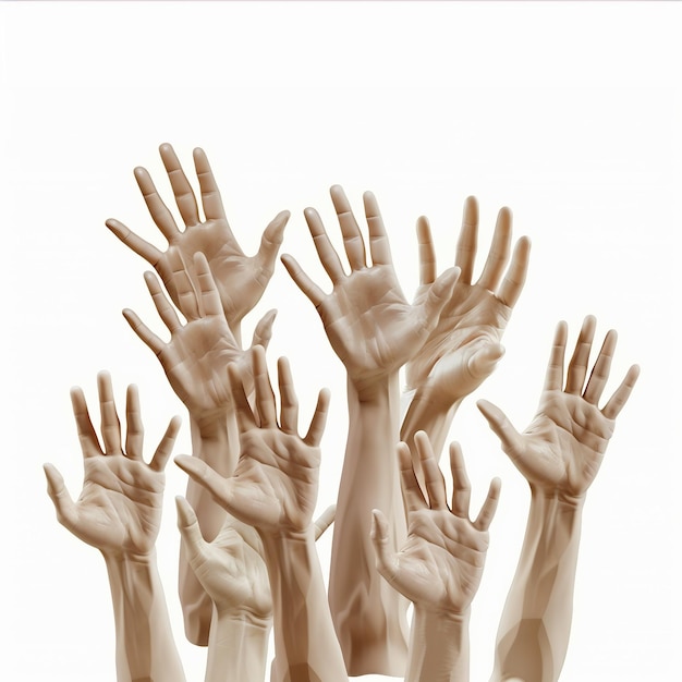 Foto many hands raised