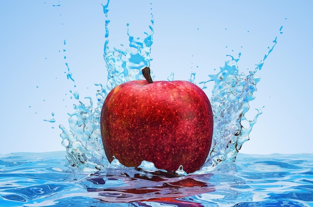 Manzana con agua salpica renderizado 3D