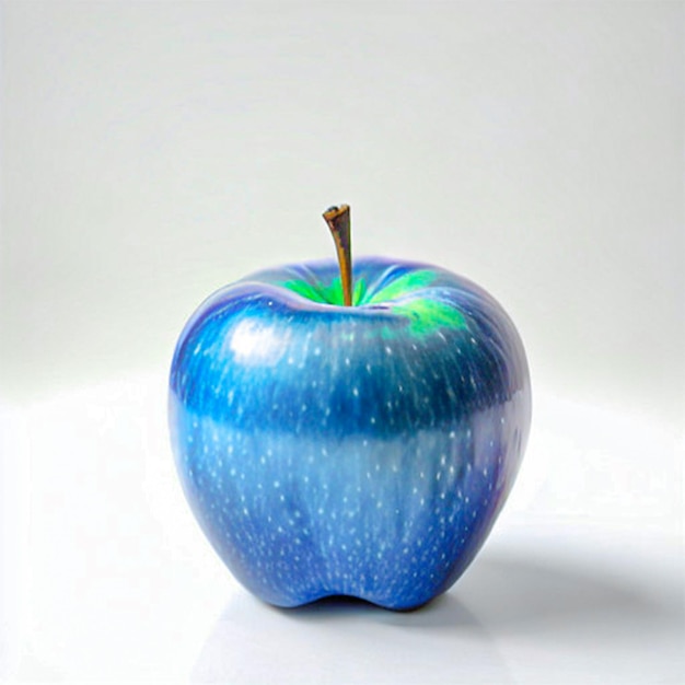 Foto manzana azul sobre fondo blanco.