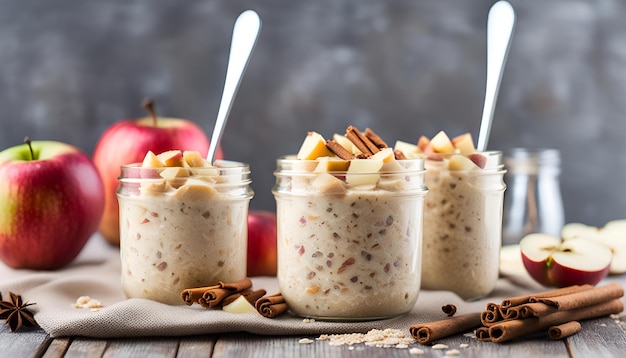 Manzana de canela avena durante la noche